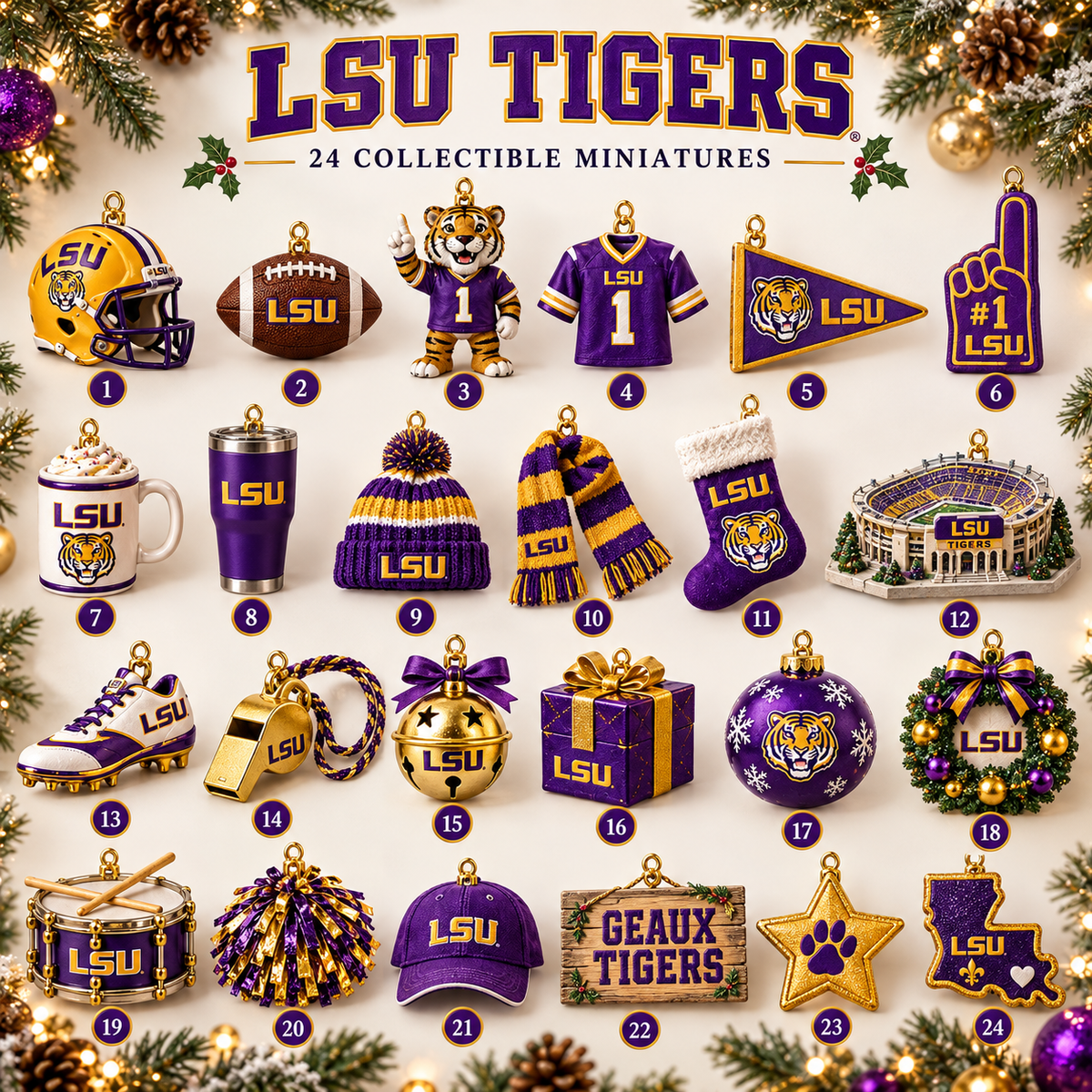 Premium LSU Christmas Tree Countdown Calendar TNSM