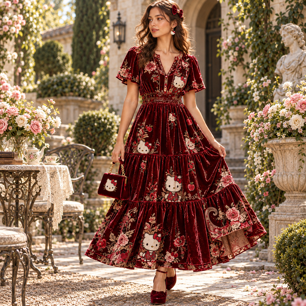 HLKT Premium Embroidered Velvet Maxi Dress PTKL