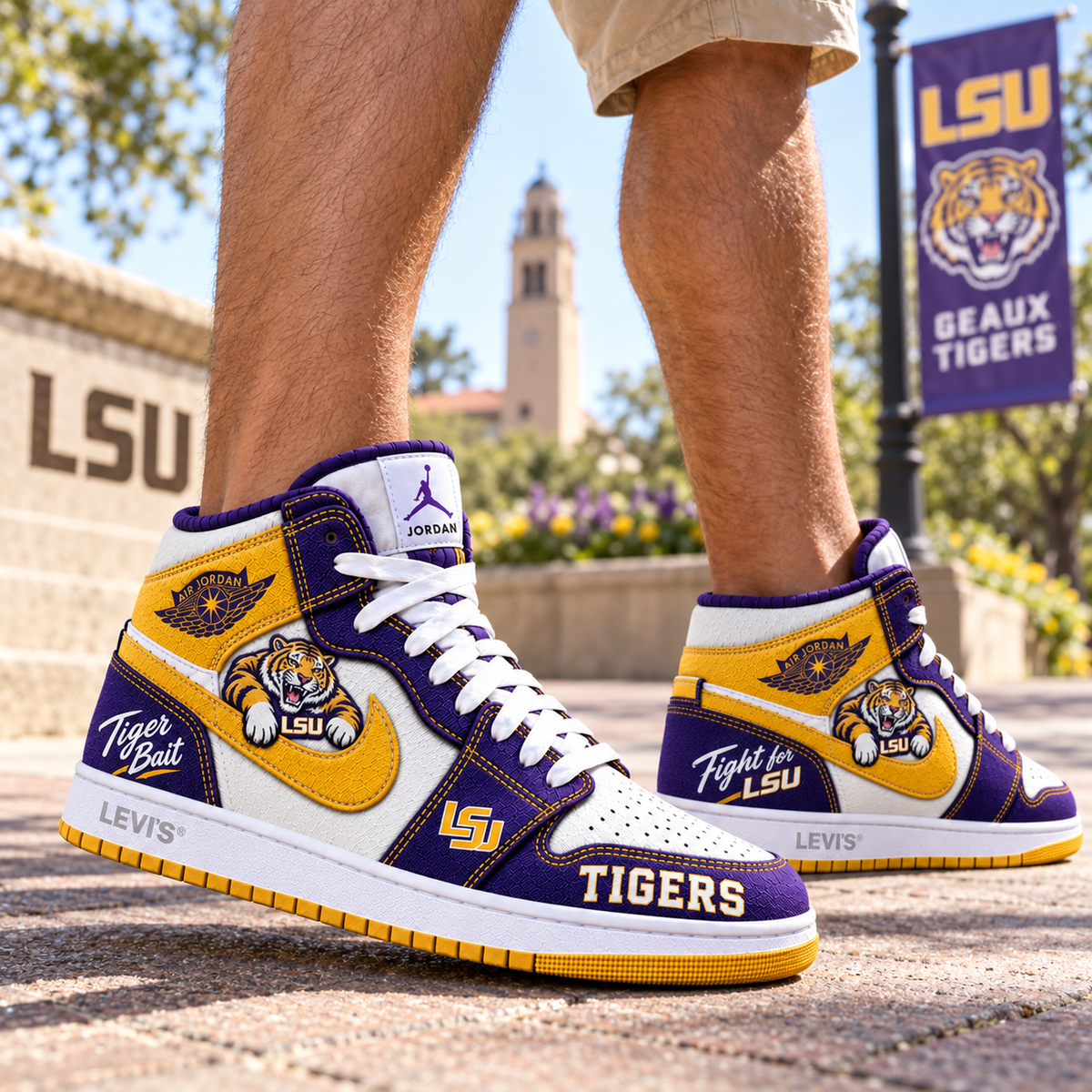 LSU Premium Denim Embroidered High-Top Sneakers NTNA