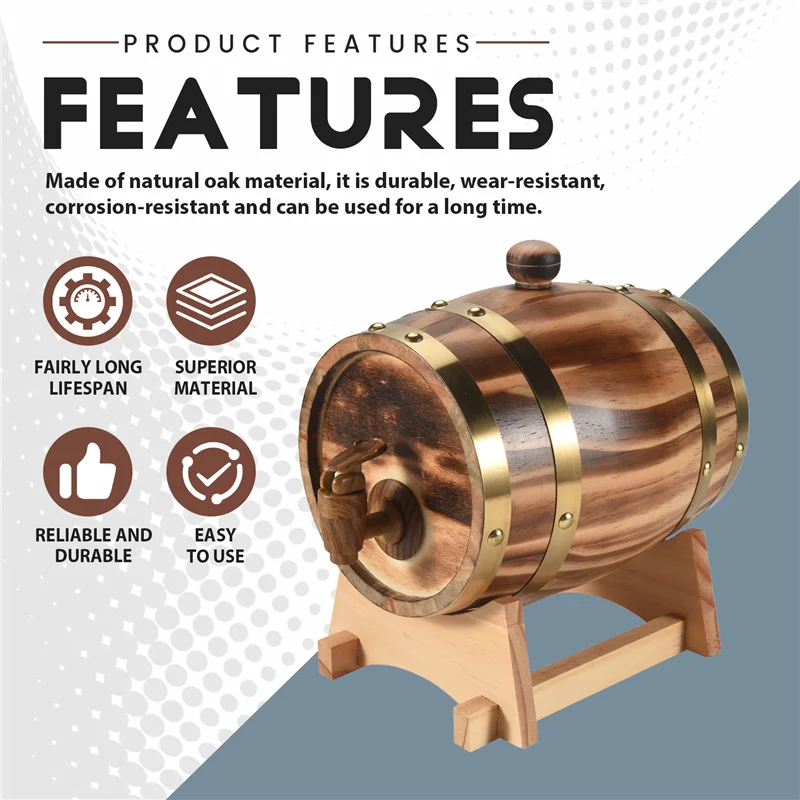 Oak Barrel, 1.5 L / 3 L Oak Storage Barrel Built-In Foil Liner To Store Your Own Whiskey, Beer, Wine, Bourbon, Brandy-AC17