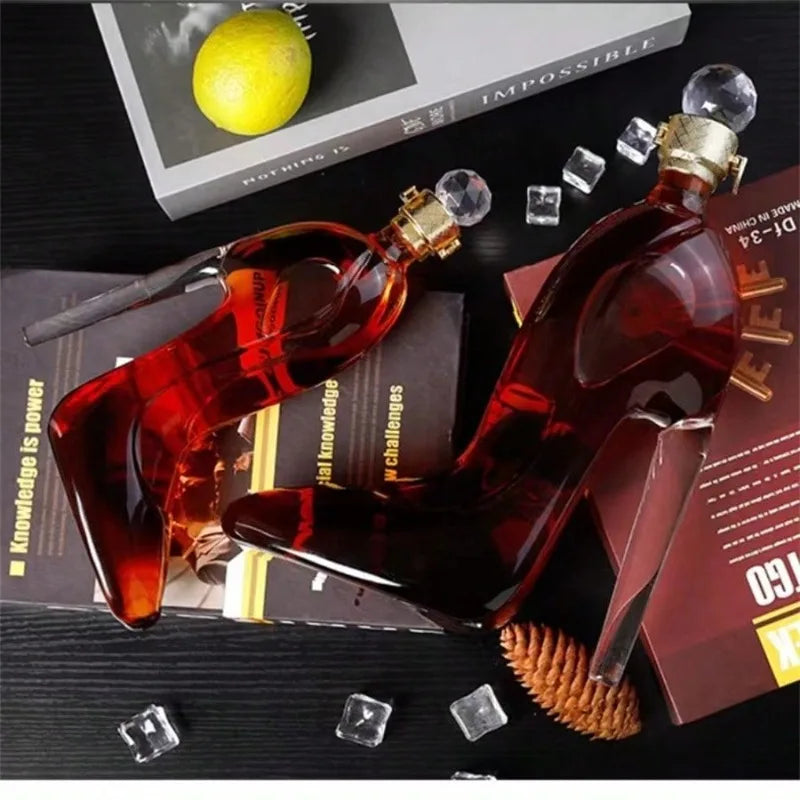 1pc 350/750ml Glass Wine Decanter, High Heel Shaped Wine/Whiskey Bottle, Glass Decanter, Alcohol Bottle, Whisky Container