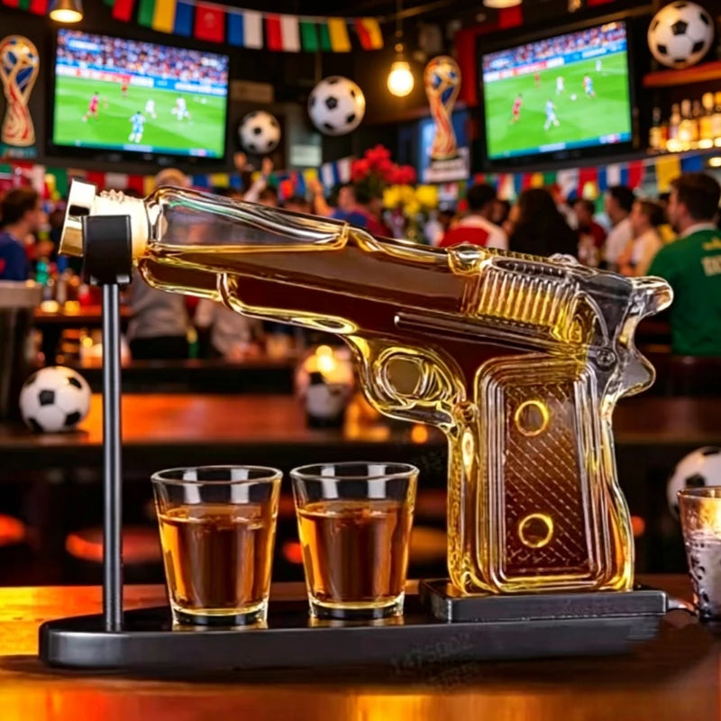 Gun Shaped Whiskey Decanter Set with 2 Glasses, Lead-Free Glass Liquor Decanter for Bourbon, Vodka, Bar & Home Decor, Unique Gif
