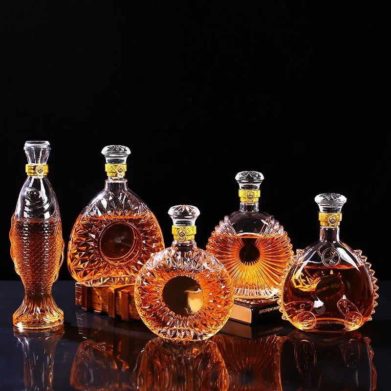 High-grade Transparent Glass Wine Bottle Whisky Dispenser 250-1000ml Creative Red Wine Bottle for Liquor Scotch Bourbon